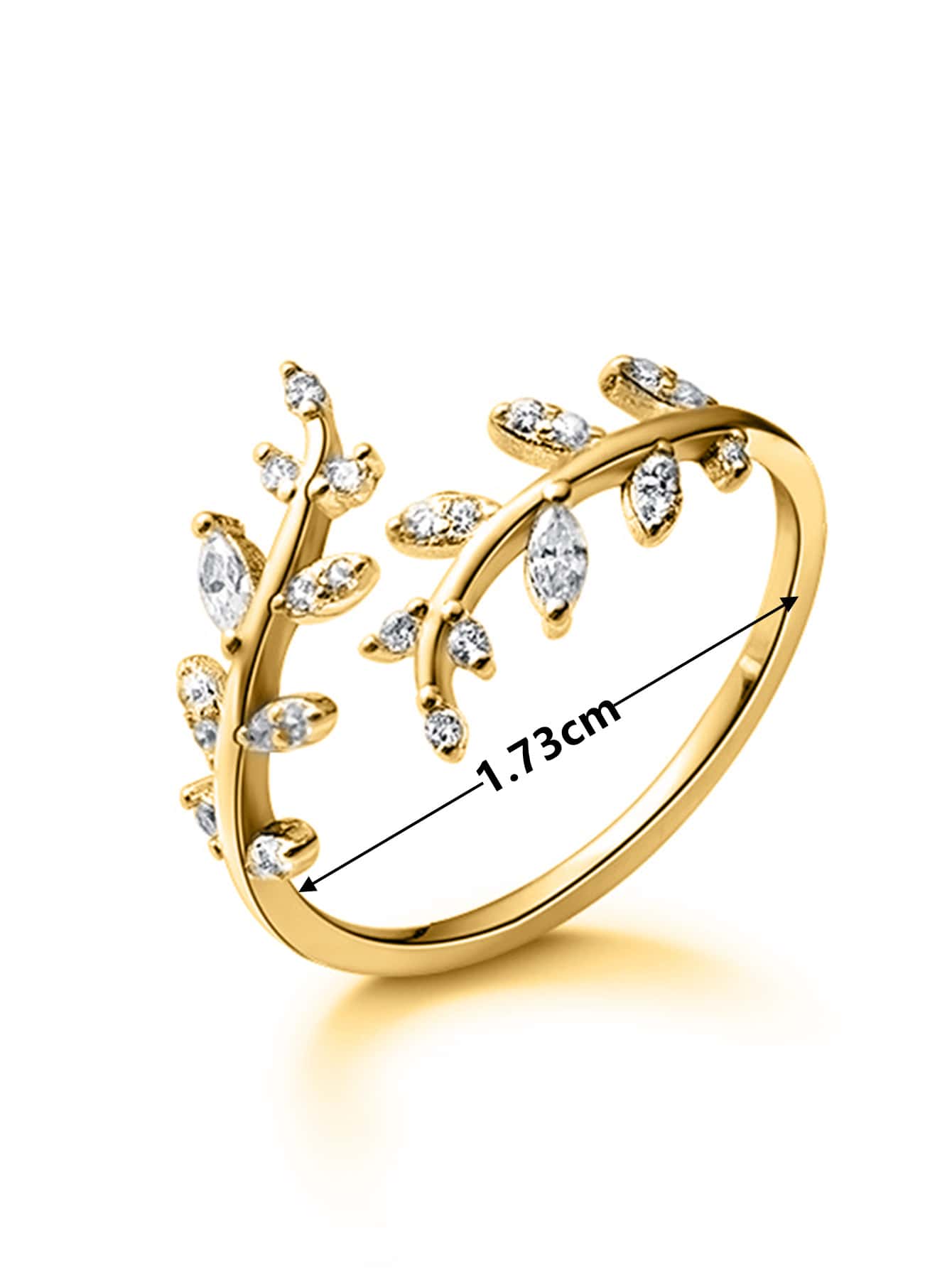 Bague ouverte zircone cubique motif feuille
