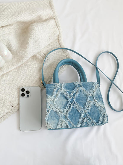 Sac à main en jean bleu pour femme, mini carré bandoulière