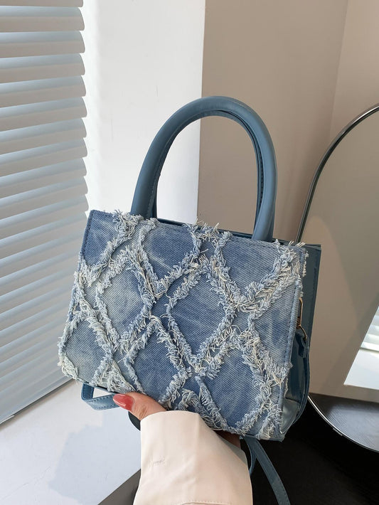 Sac à main en jean bleu pour femme, mini carré bandoulière