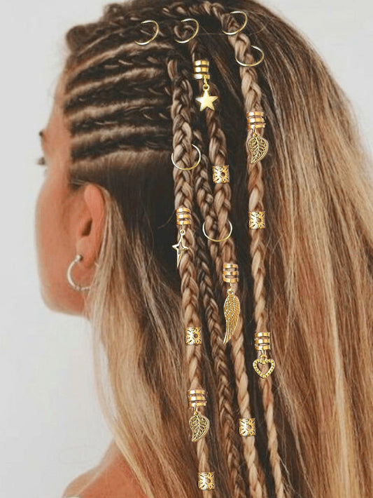 Ensemble 35 pièces accessoires cheveux style hippie doré