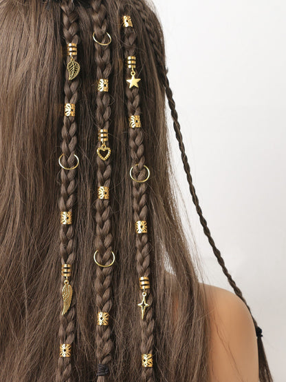 Ensemble 35 pièces accessoires cheveux style hippie doré