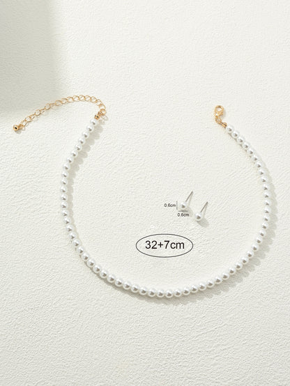 Ensemble Collier et Boucles d'Oreilles Perles Blanches Fausses