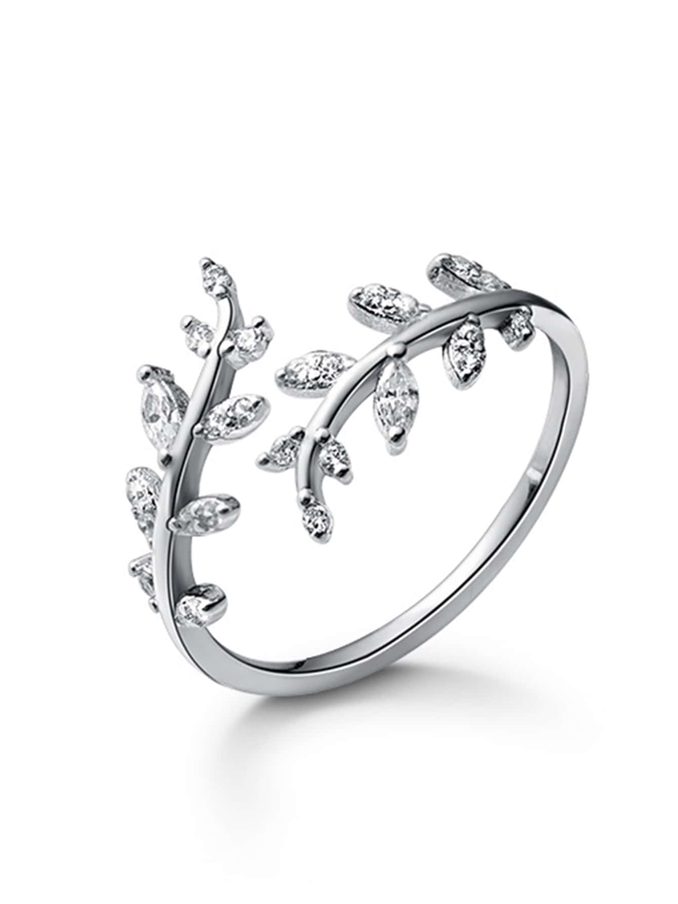 Anneau Femme Zircone Cubique Blanc Feuille