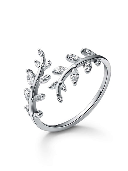 Anneau Femme Zircone Cubique Blanc Feuille