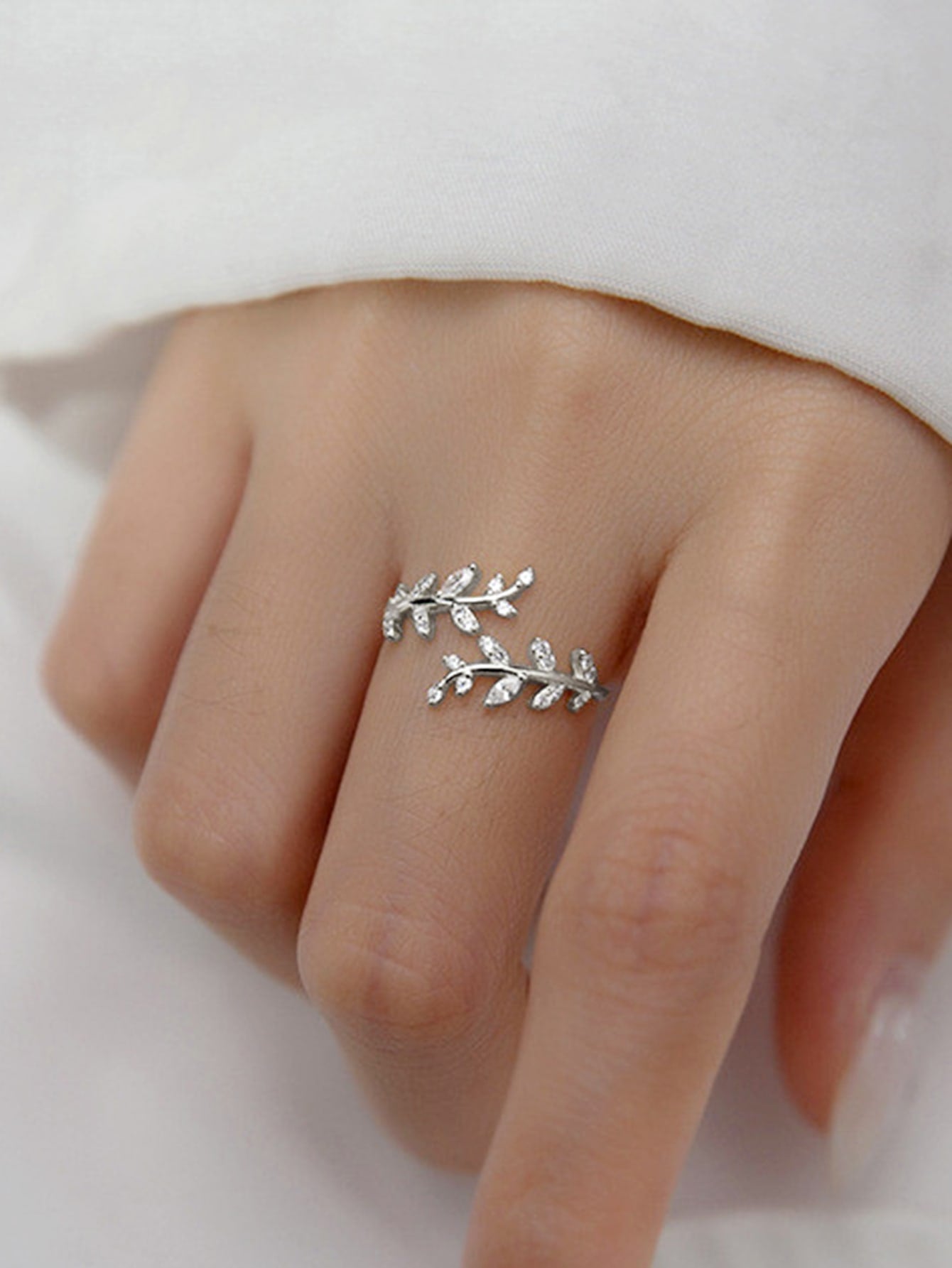 Anneau Femme Zircone Cubique Blanc Feuille