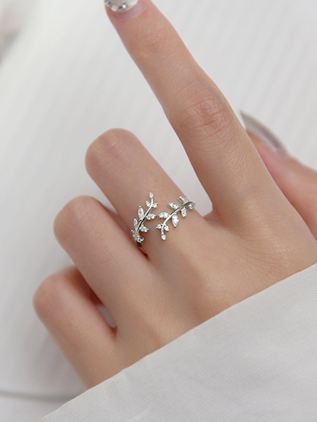 Anneau Femme Zircone Cubique Blanc Feuille