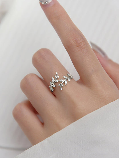 Anneau Femme Zircone Cubique Blanc Feuille