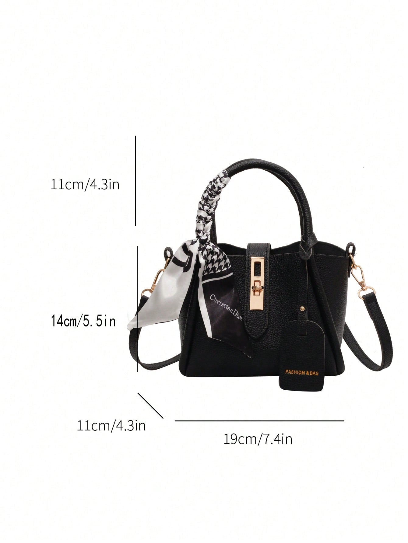 Sac à main en PU verrouillable, convertible bandoulière, avec foulard