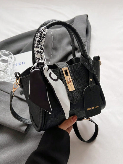 Sac à main en PU verrouillable, convertible bandoulière, avec foulard