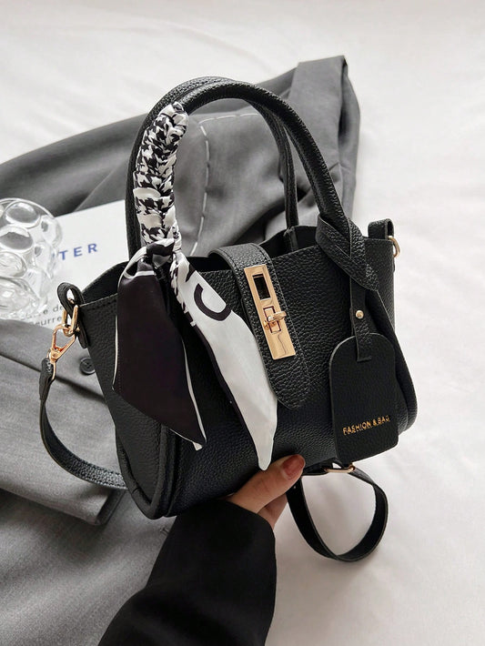 Sac à main en PU verrouillable, convertible bandoulière, avec foulard