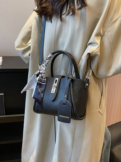 Sac à main en PU verrouillable, convertible bandoulière, avec foulard