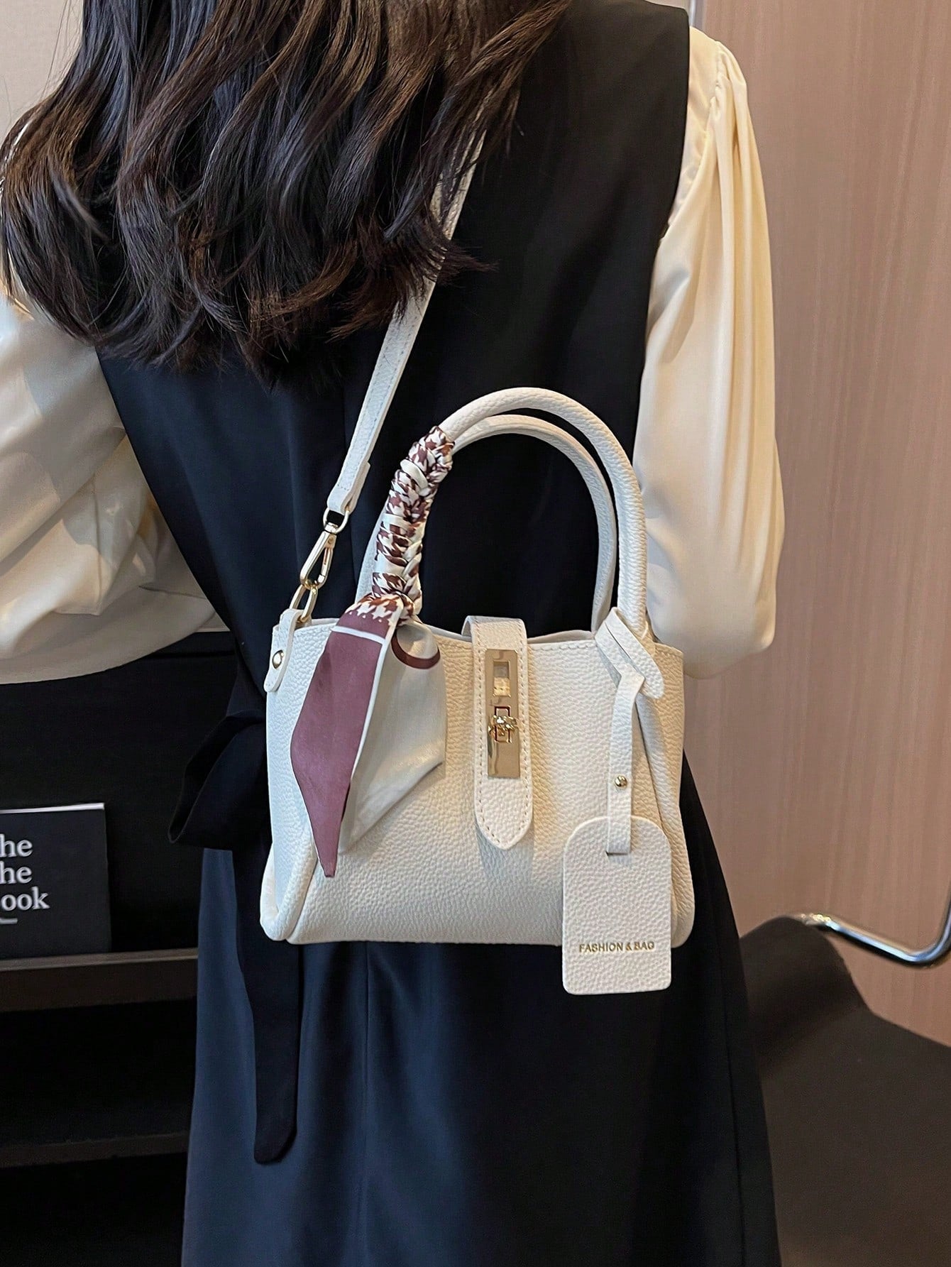 Sac fourre-tout PU femme avec foulard, bandoulière ou épaule