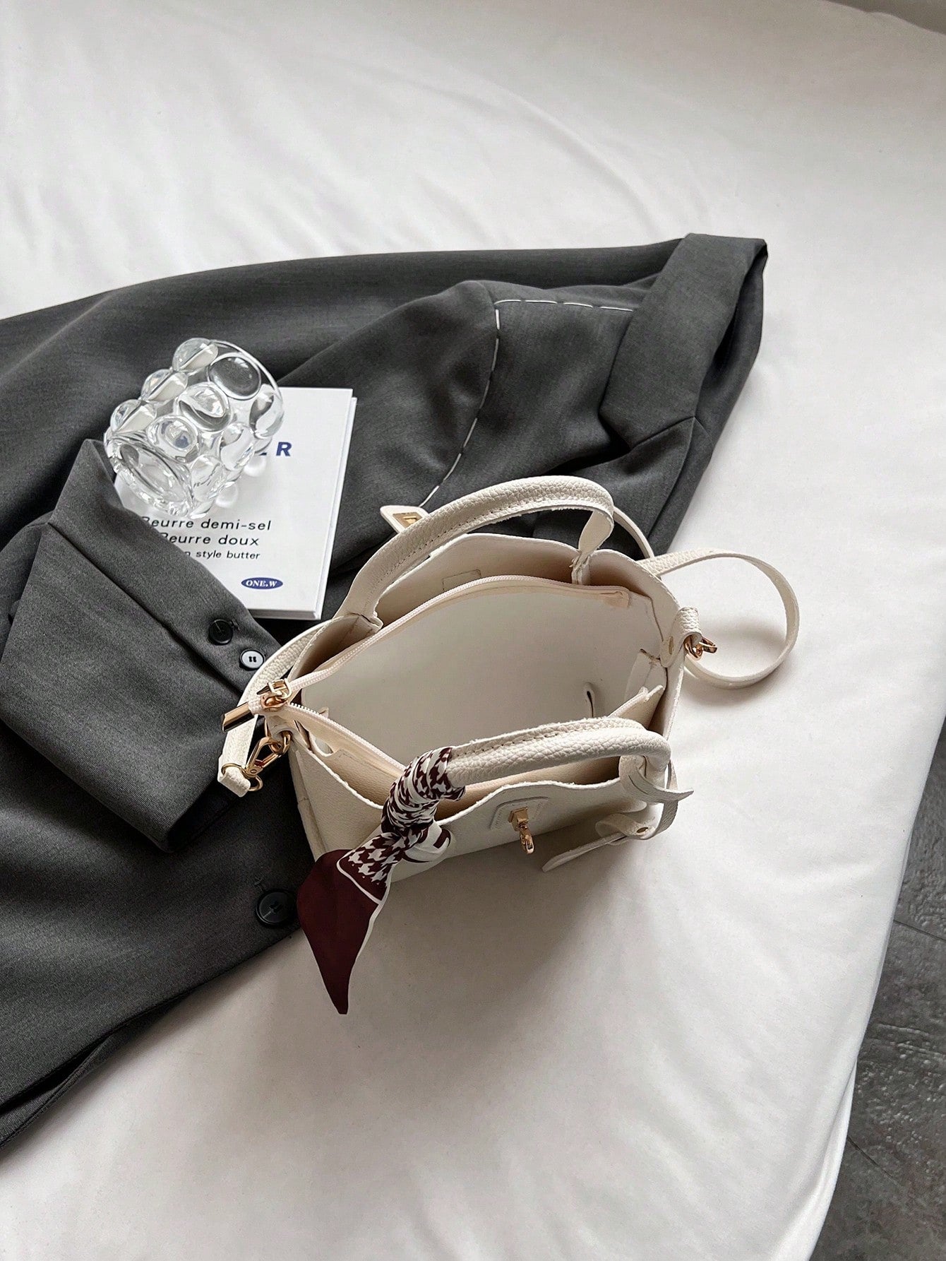 Sac fourre-tout PU femme avec foulard, bandoulière ou épaule