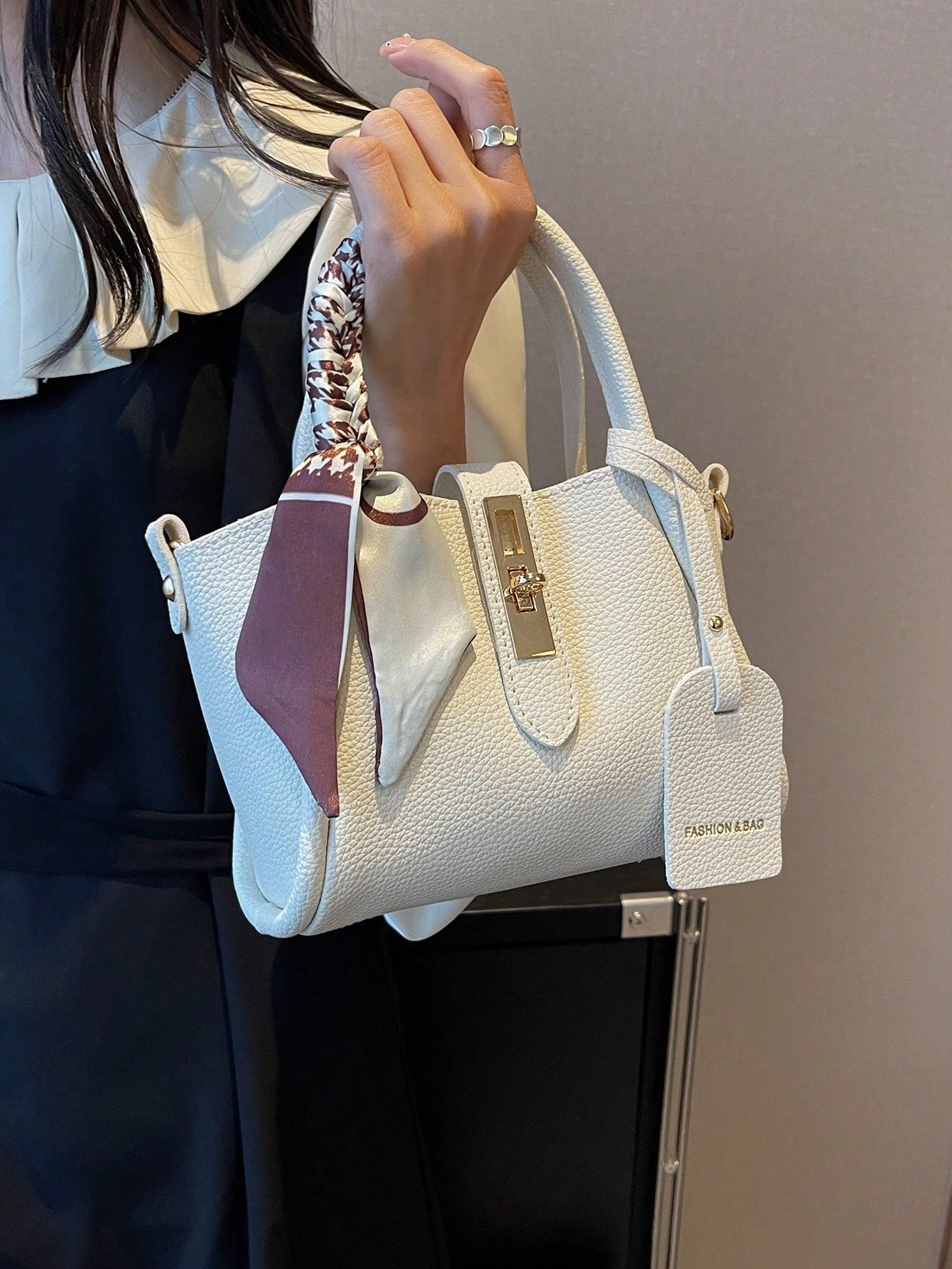 Sac fourre-tout PU femme avec foulard, bandoulière ou épaule