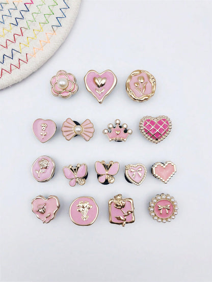 16 Perles Papillons Cœur Résine Accessoires Chaussures Rose
