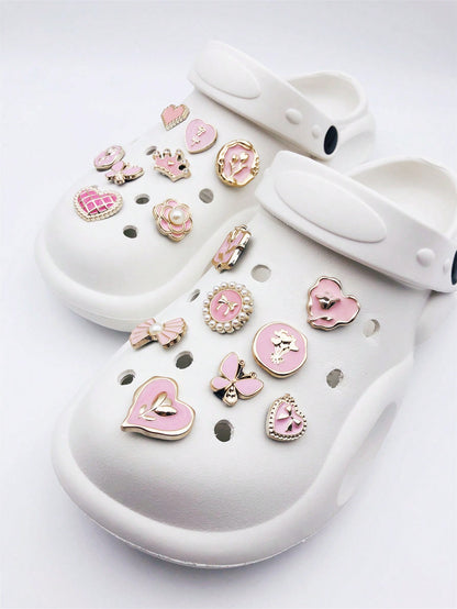 16 Perles Papillons Cœur Résine Accessoires Chaussures Rose