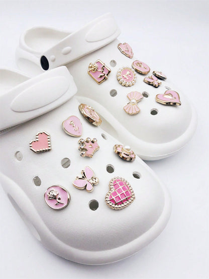16 Perles Papillons Cœur Résine Accessoires Chaussures Rose