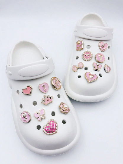16 Perles Papillons Cœur Résine Accessoires Chaussures Rose