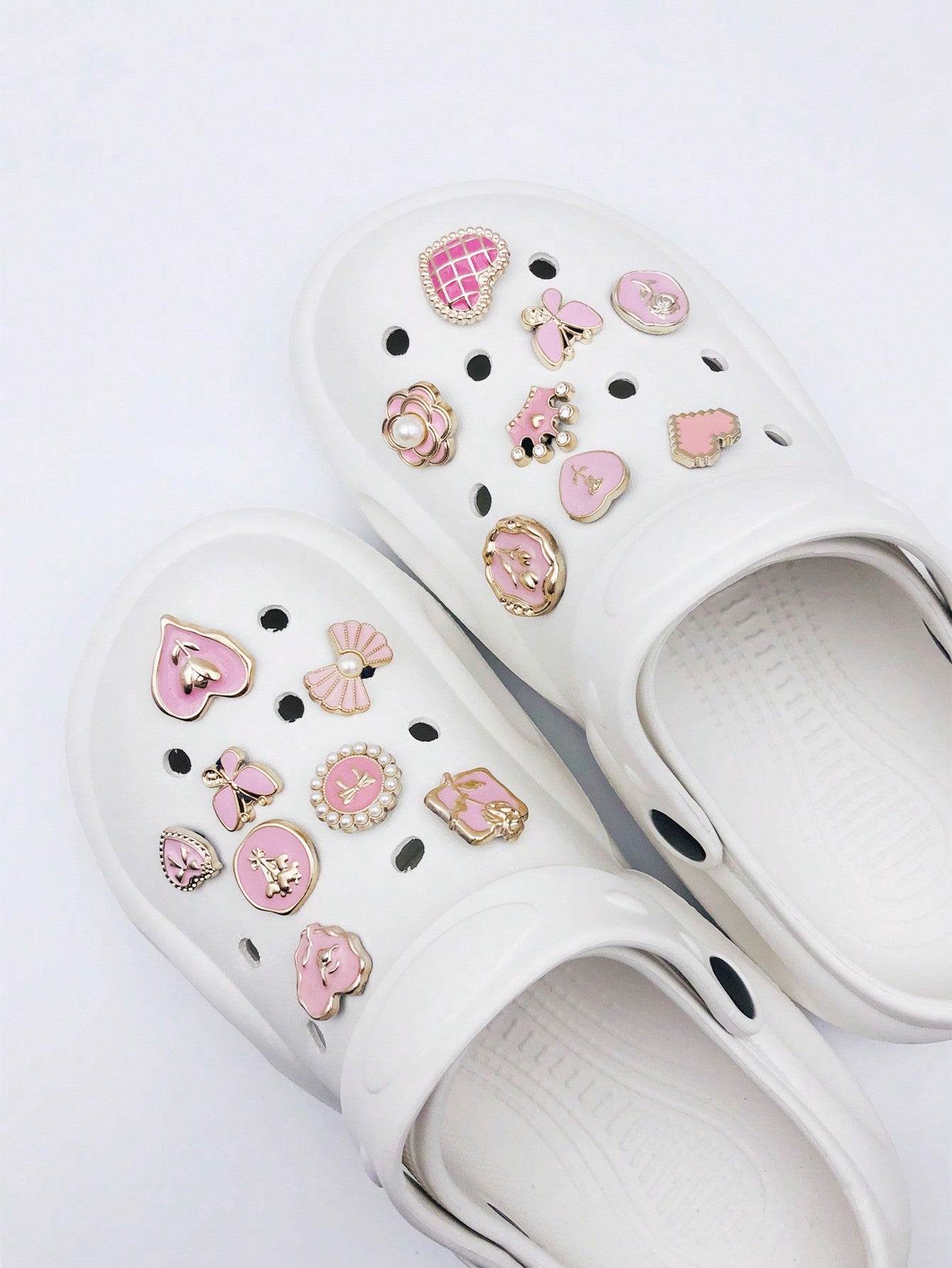 16 Perles Papillons Cœur Résine Accessoires Chaussures Rose