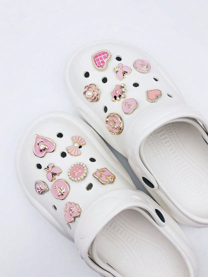 16 Perles Papillons Cœur Résine Accessoires Chaussures Rose