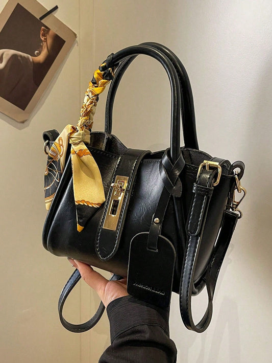 Sac banane en PU avec boucle de verrouillage et foulard gratuit pour femmes