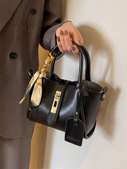 Sac banane en PU avec boucle de verrouillage et foulard gratuit pour femmes