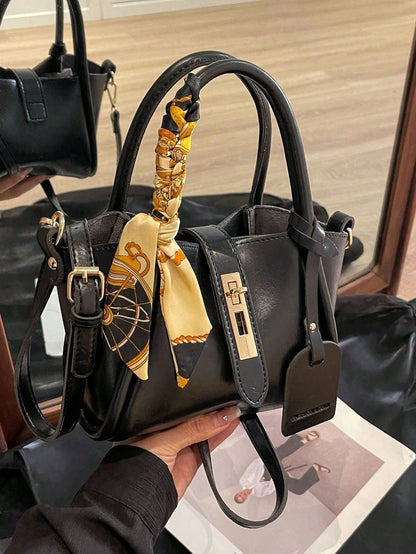 Sac banane en PU avec boucle de verrouillage et foulard gratuit pour femmes
