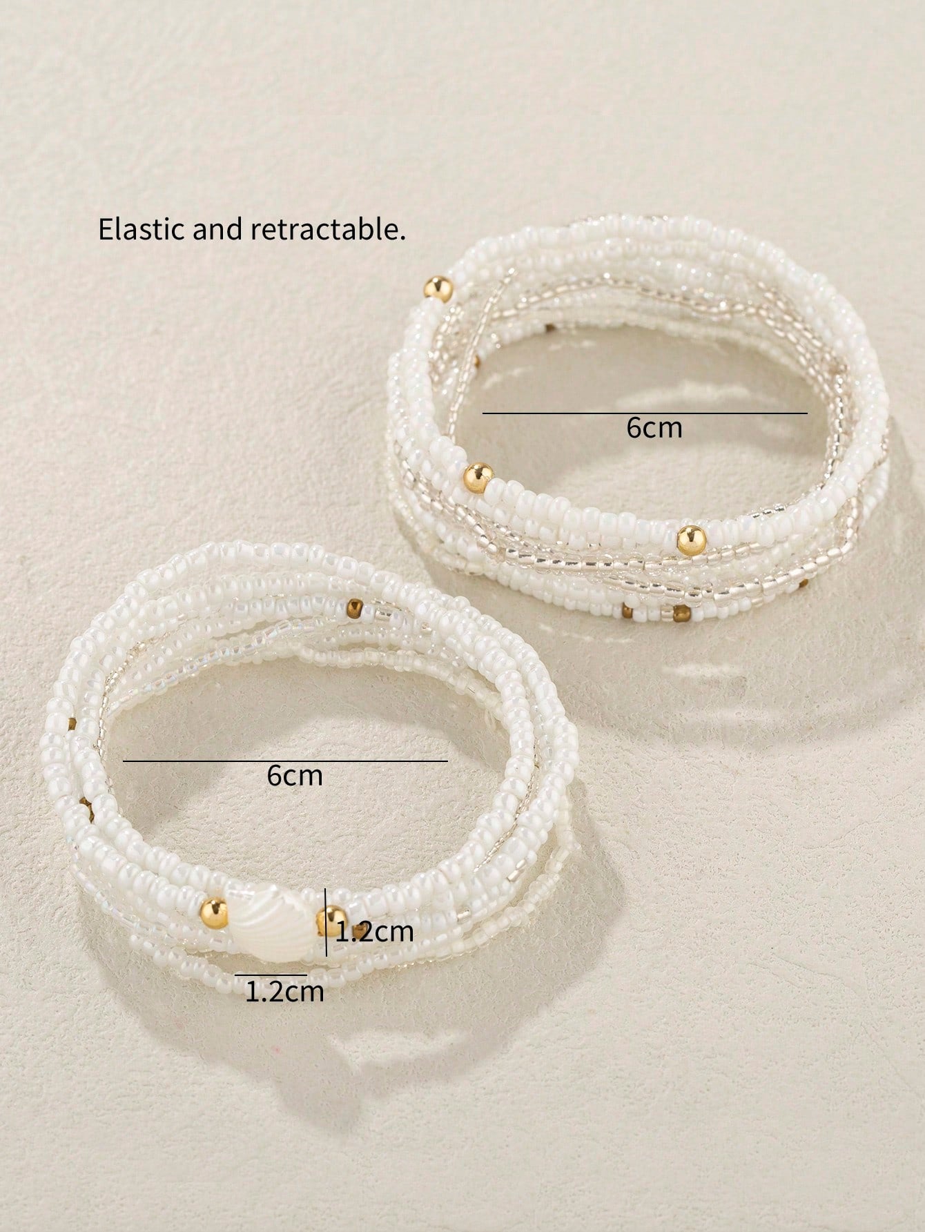 Bracelet empilable perles de verre blanc pour femme