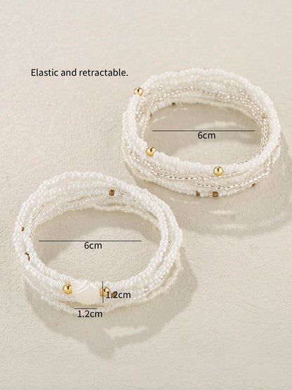 Bracelet empilable perles de verre blanc pour femme