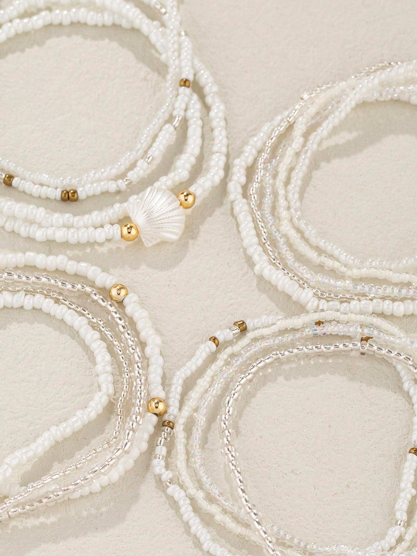 Bracelet empilable perles de verre blanc pour femme