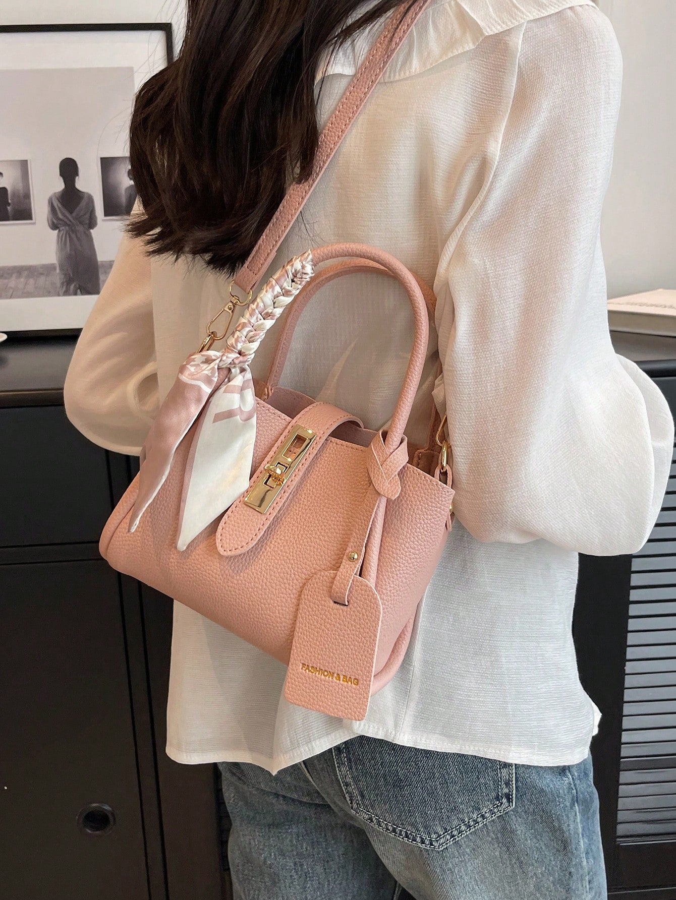 Sac à main PU avec sangle et foulard - Usage quotidien