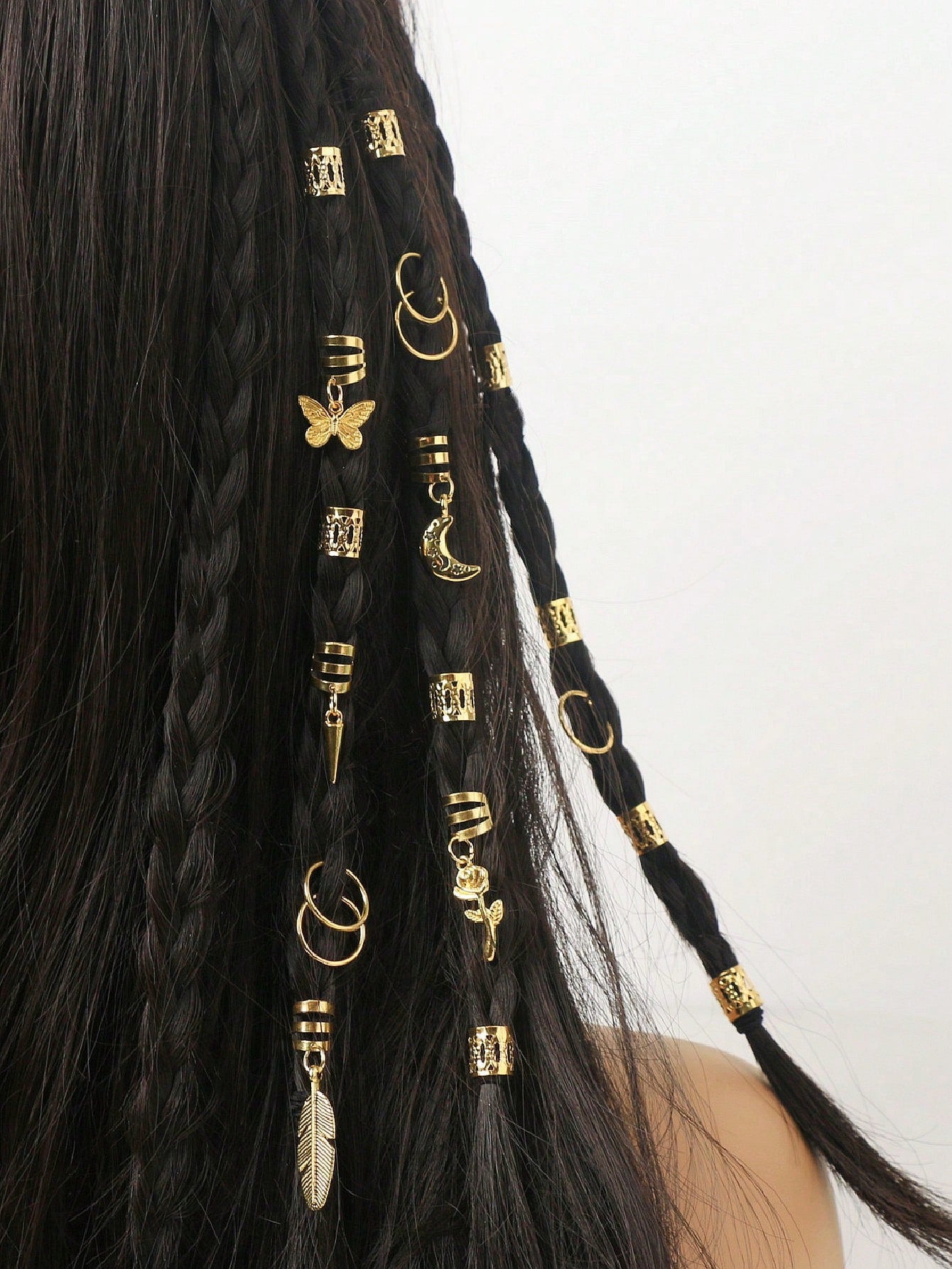 Anneaux de cheveux dorés 25 pièces, accessoires tresses fête