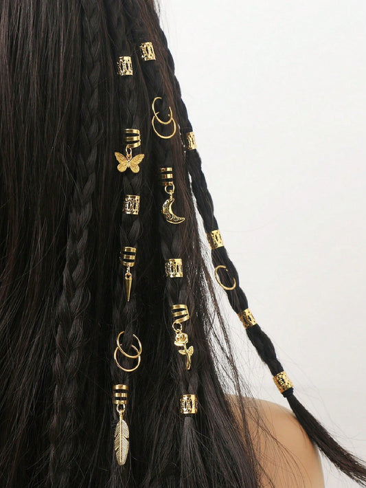 Anneaux de cheveux dorés 25 pièces, accessoires tresses fête