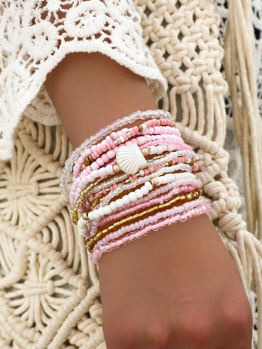Set de 17 bracelets créatifs avec perles roses et charmes