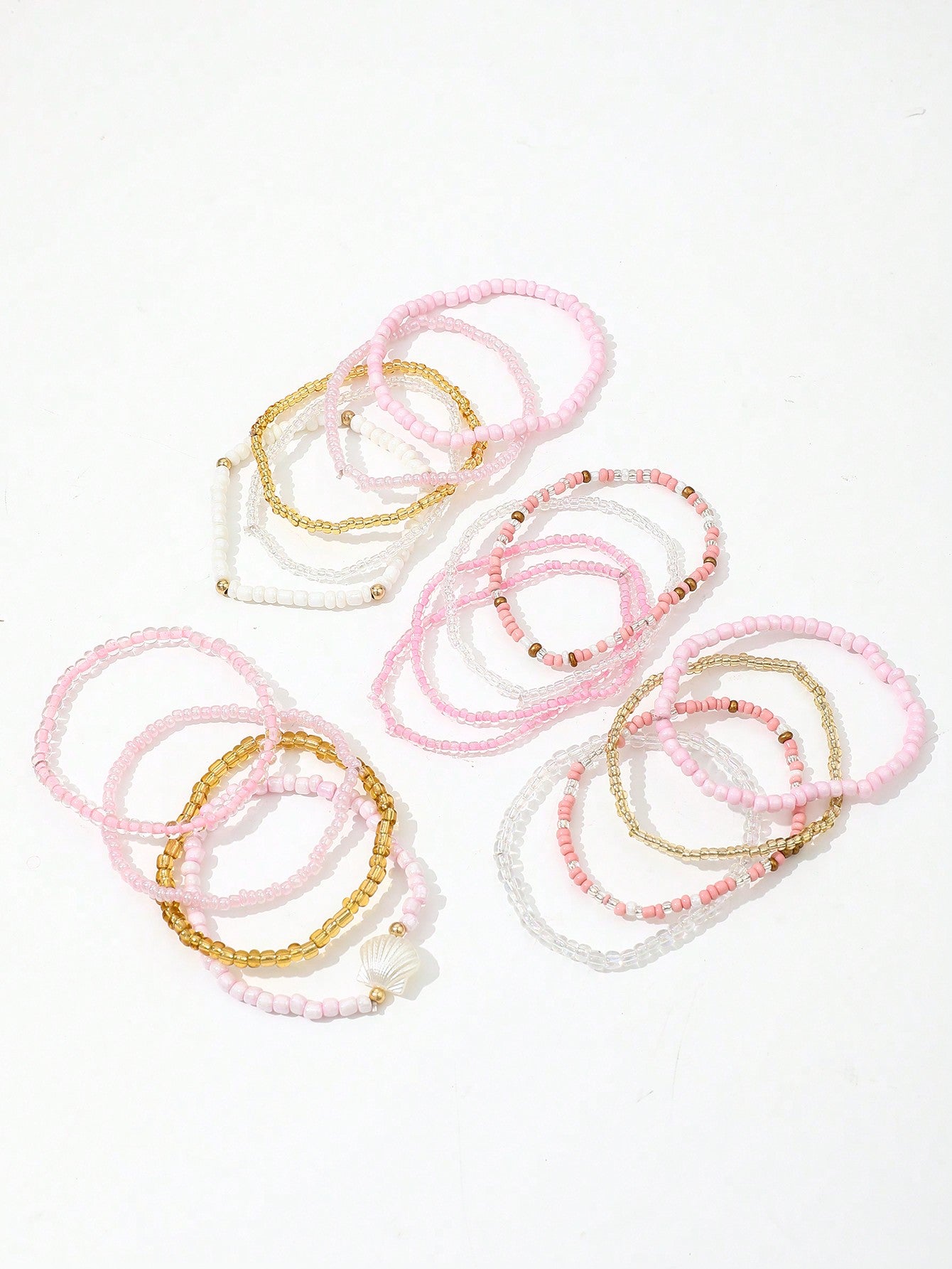 Set de 17 bracelets créatifs avec perles roses et charmes