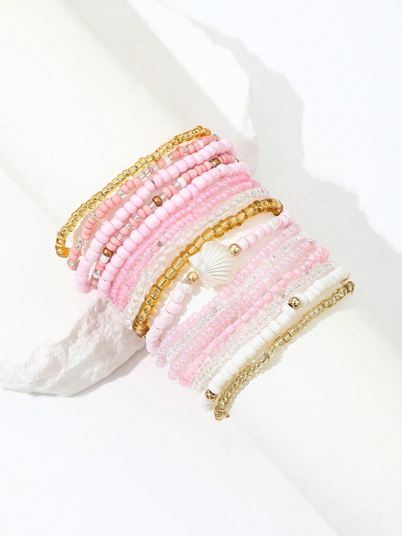 Set de 17 bracelets créatifs avec perles roses et charmes