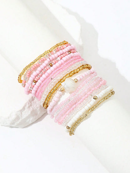 Set de 17 bracelets créatifs avec perles roses et charmes