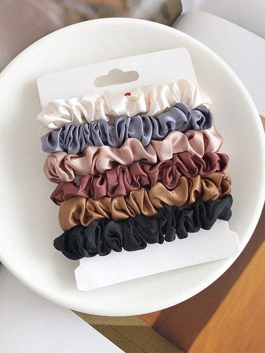 Chouchous satin 6 pièces - Noir, blanc, rose, bleu - Taille moyenne