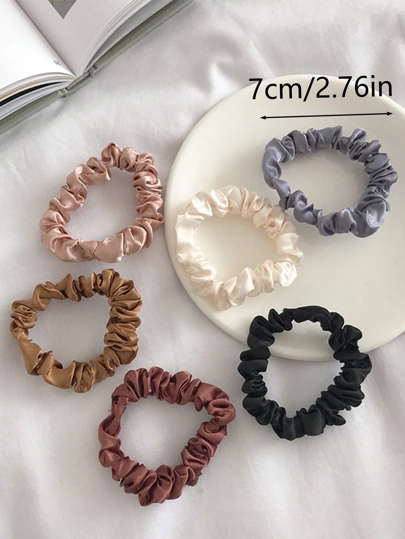 Chouchous satin 6 pièces - Noir, blanc, rose, bleu - Taille moyenne