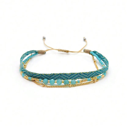 Bracelet tissé multicolore avec perles pour femme