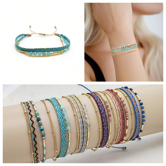 Bracelet tissé multicolore avec perles pour femme