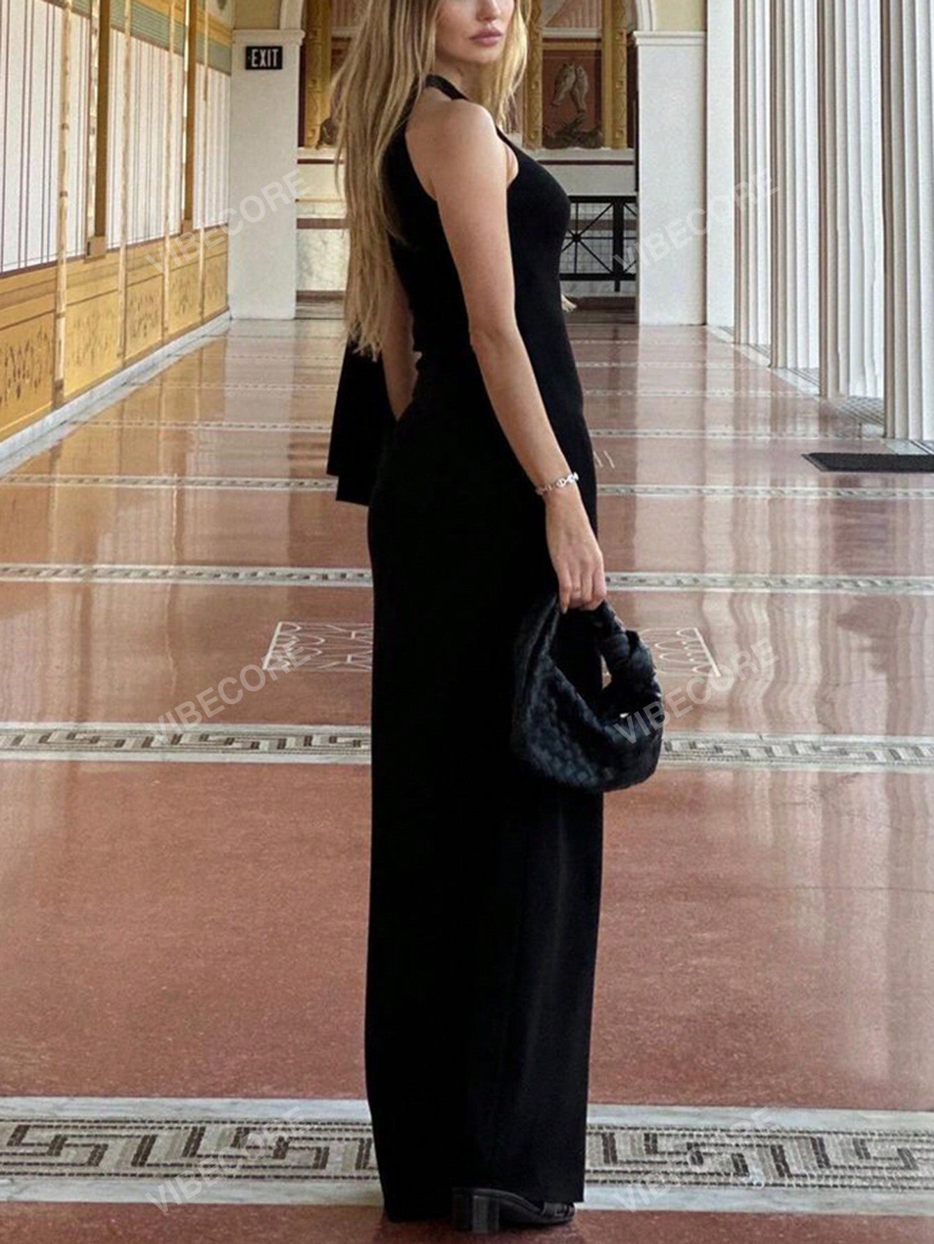 Robe longue femme sans manches col asymétrique été