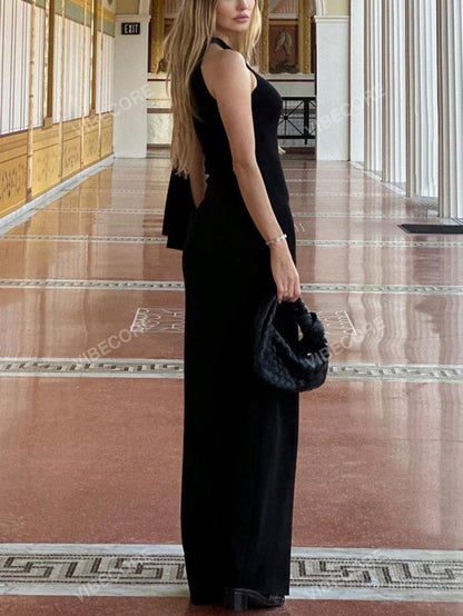 Robe longue femme sans manches col asymétrique été