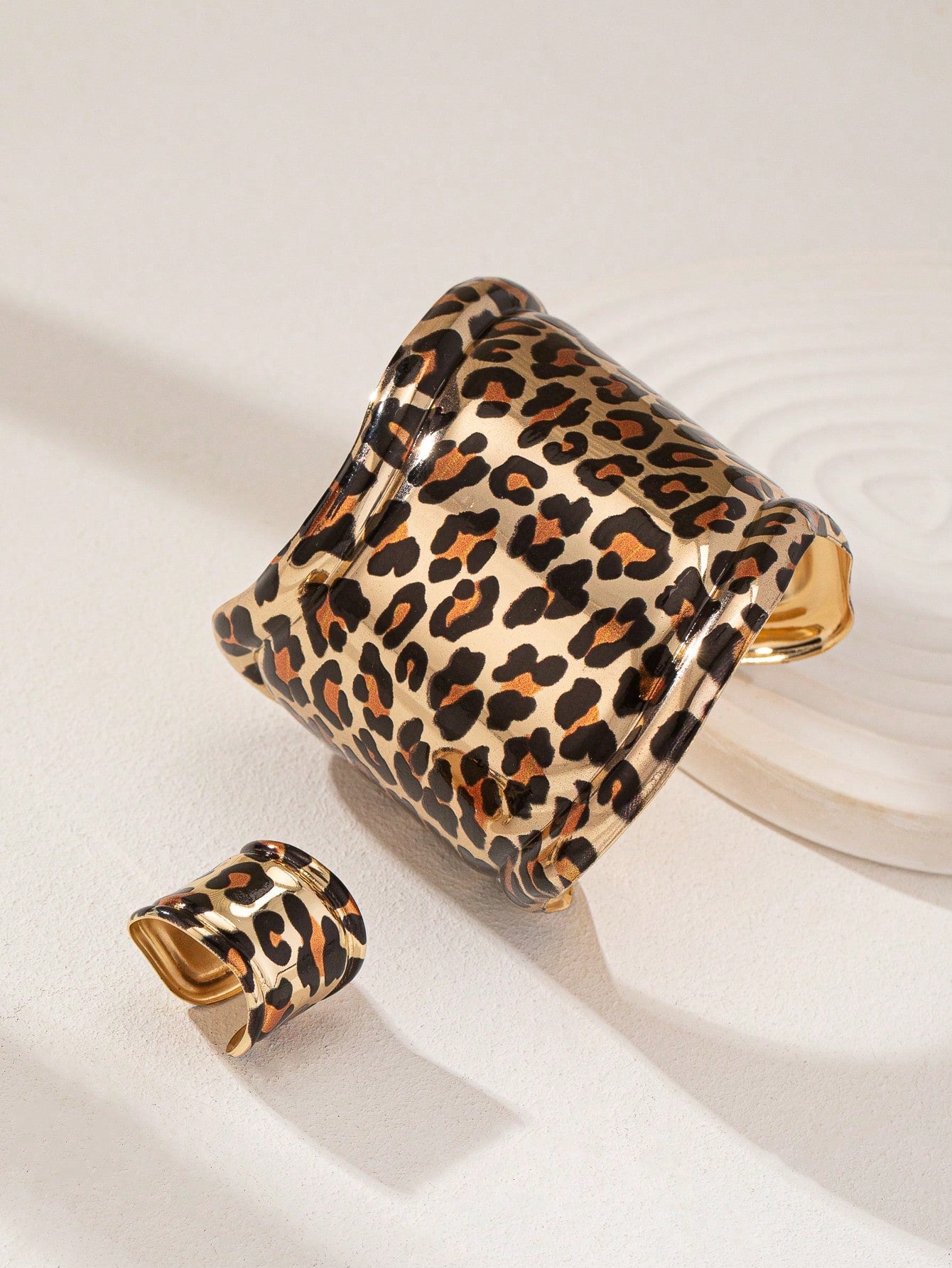 Set bracelet et bague imprimé léopard pour femmes