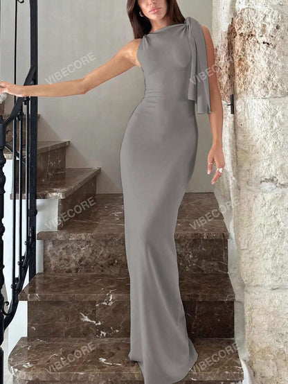 Robe longue femme sans manches col asymétrique été