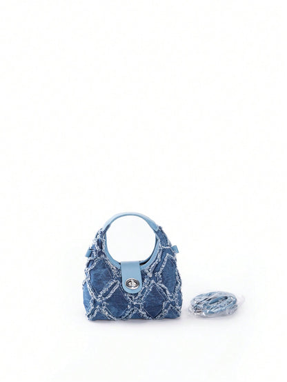 Sac hobo en denim vintage pour femmes avec serrure torsadée