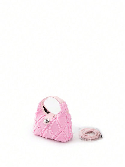 Sac hobo mini léger en cuir rose avec fermoir torsadé