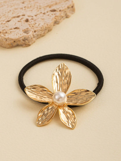 Chouchou Femme avec Fleur Métallique et Perle - Accessoire Cheveux Plage