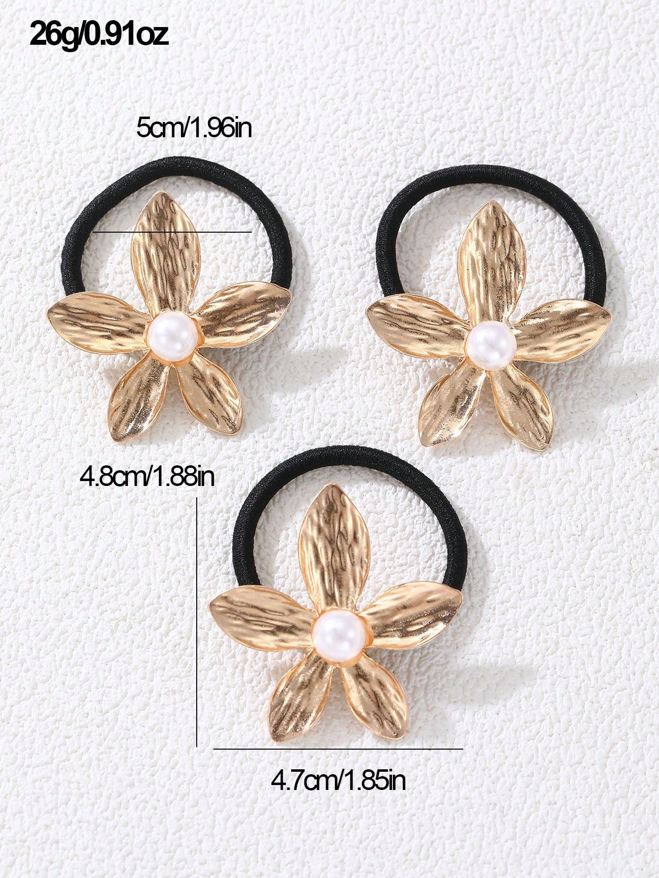 Élastiques à Cheveux 3 pièces - Fleur Métallique Dorée