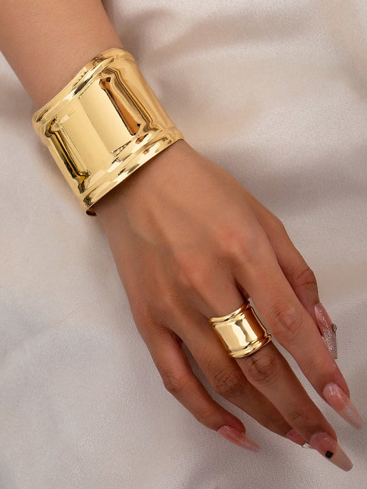 Set bracelet et anneau doré pour femmes